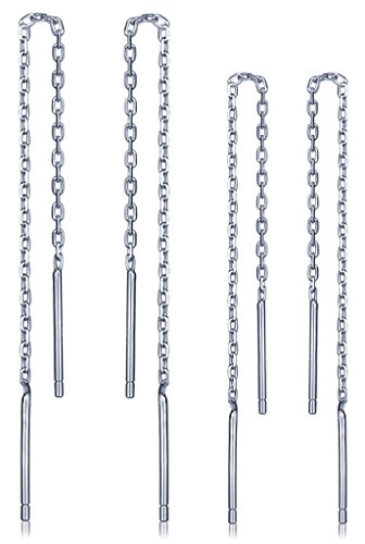 Infinite U - Juego de 2 pares de pendientes de cadena de borla larga de plata de ley 925 de 6 a 8 cm, Esmalte, Sin piedra