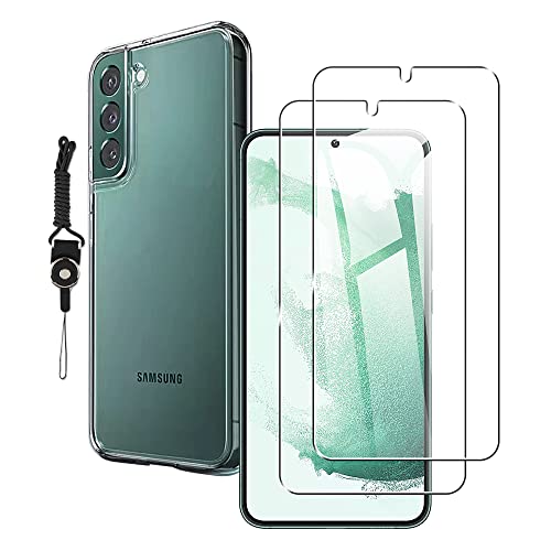 【2+1】Galaxy S22 用の ガラスフィルム + Galaxy S22 SCG13 / SC-51C 用の ケース クリア 素材旭硝子 強化ガラス 高硬度9H ガラスフィルム 指紋防止 液晶保護フィルム + ケース クリア 全透明 カバー TPU 耐衝撃 柔らかい すり傷防 Galaxy S22
