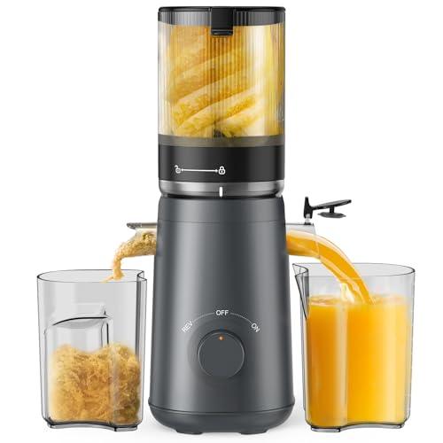 Image of TUUMIIST Cold Press Juicer Machine, 5.8 Inch Extra Large Feed Chute for Whole Fruits, Easy to Clean Slow Juicer, High Yield, BPA Free - Grey