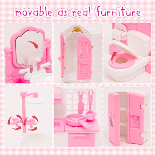 image for HAPGFS 45 Pcs Dollhouse Furniture Set Accessories Doll House Mini Furn