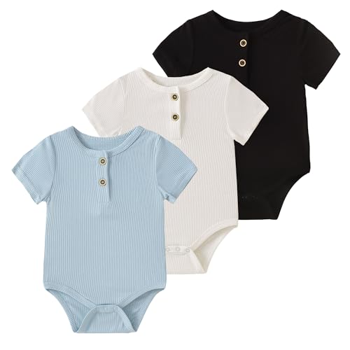 ROMPERINBOX Bamboo Onsies Baby Boy Short Sleeve 3 Pack Baby Bodysuit for Newborn Infant 0-24 Months, Viscose from Bamboo