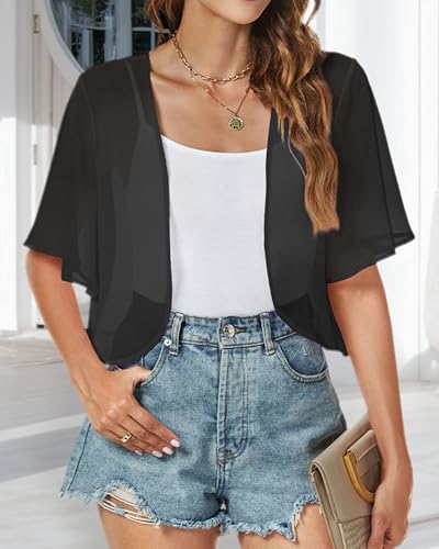 Image of ZNVGIRL Women Shrug Chiffon Cardigans Open Front Short Sleeve Bolero for Evening Dressy 2026