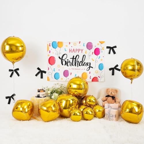 Image of 12PCS Metallic Gold Round Foil Balloons 22 inch 15 inch 10 inch Large Mylar Balloons | Shiny Gold 4D Ball Balloons for Birthday Party, Graduation, Wedding, Christmas, New Year, Disco Prom Party Decorations