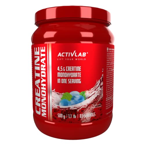 Activlab Creatine Monohydrate | 500g | 83 Portionen | Eisbonbons-Geschmack | 4,5g Kreatin Monohydrat | Kraft und Ausdauer | Pulver | Bodybuilder und Sportler | 3xLabor getestet | inklusive Messbecher Cover