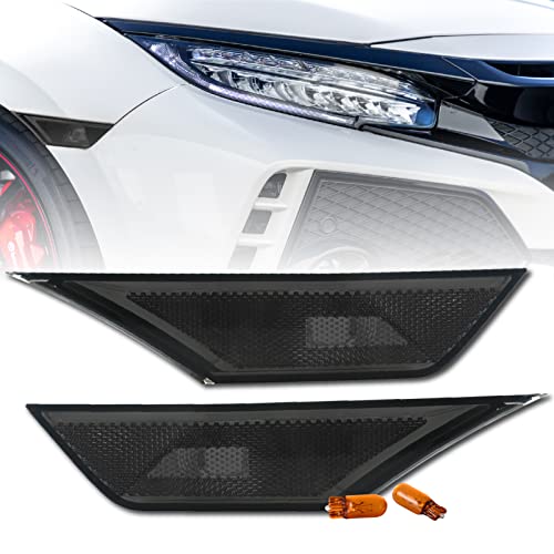 REVi MotorWerks DEPO Smoke Lens Front Bumper Side Marker Light Set + Amber Bulbs Included Compatible with 2016-2021 10th Gen Honda Civic 2D/4D/5D