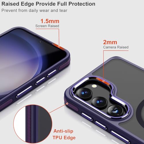 Image of MALEWOLF Case for Samsung Galaxy S23 Plus, Compatible with Magsafe, Magnetic Cover with Anti-Slip Edge, Shockproof Translucent Color Hybrid Phone Case for Galaxy S23+ 5G (Dark Purple)
