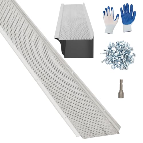 6 Inch Gutter Guard (Mill Finish13 PCS-50 Feet Total Length) Premium Aluminum Leaf Protection for Roof Gutters Heavy-Duty DIY Easy Install Clog Prevention for Leaves & Debris