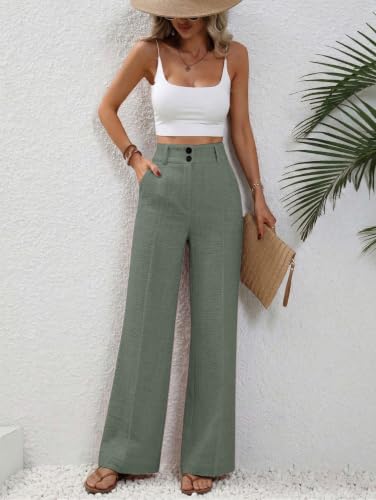 Image of TOPLOT High Waist Korean Trousers for Woman | Premium Wide Leg Palazzo Pant | Full Length with Dual Button & Elastic Band | Comfortable Office Wear & Business Casual Trouser (5272)