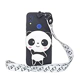 HopMore Compatible con Funda Xiaomi Redmi 7 Silicona (Funda para Auriculares) Cordón Divertidas Carcasa Resistente TPU Case Fina Antigolpes Caso Dibujos Gracioso para Niñas Mujeres Niños - Panda