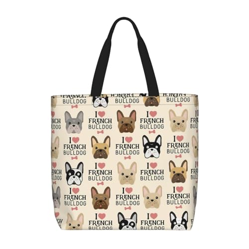 FBGHHTY Bolsa de hombro con estampado de bulldog francés de gran capacidad para mujer, reutilizable, ligera, para uso diario