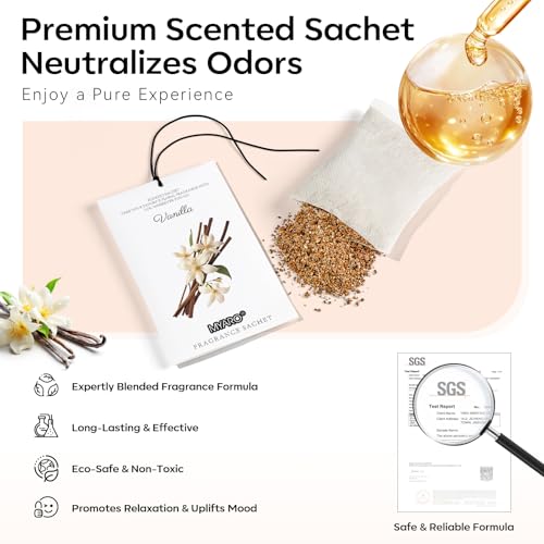 Image of MYARO 12 Packs Vanilla Scented Sachets for Drawer and Closet, Long-Lasting Closet Sachet Bags Drawer Deodorizers Fresh Scents, Home Fragrance for Lover