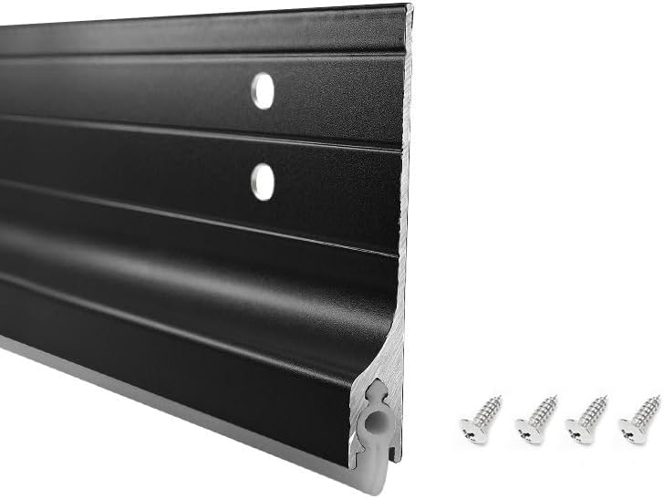 Aluminium Metal Door Draft Stopper Bottom Mice Seal 2" W x 36" L (Black Skeleton with White Rubber Tape)