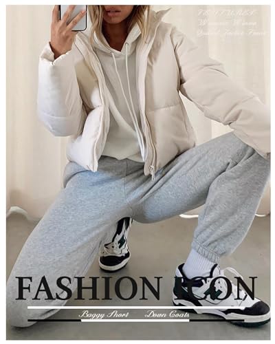 Women's Puffer Jacket Lightweight Oversized Long Sleeve Full Zipper Baggy Short Puffer Coats with Pockets4