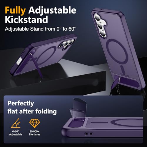 SPIDERCASE Magnetic for Samsung Galaxy S25 FE Case, [3 Stand Ways][ Military Grade Drop Protection] with Invisible Stand Slim Phone Case for S25 FE 5G Finger Sleeves,Purple by SPIDERCASE - Image 3