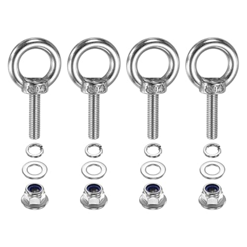 Image of PATIKIL M5 x 20mm Shoulder Eye Bolt, 4 Pcs 304 Stainless Steel Lifting Ring Threaded Eye Bolt with Flange Lock Nuts Spring and Flat Washers for Hanging Tie Down Straps Outdoor Indoor