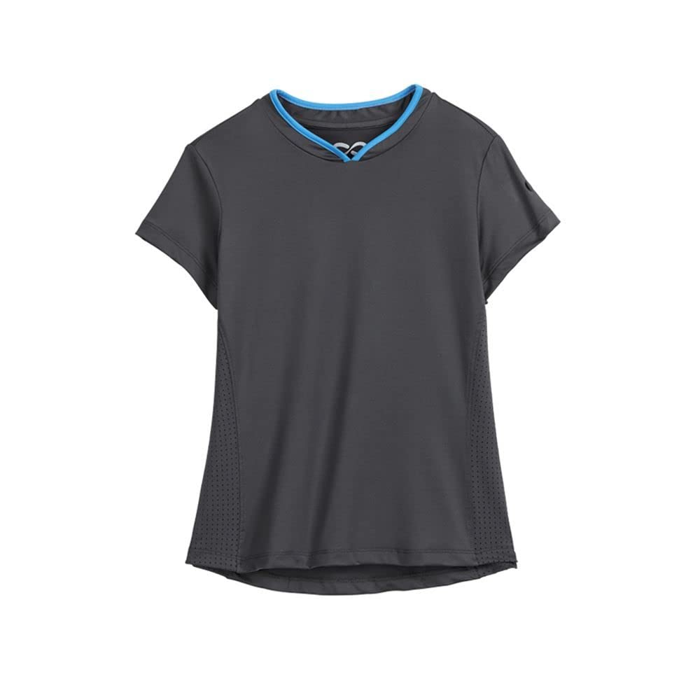 Dover Saddlery Stride Kids' Aria Shirt, Medium, Carbon/Blue Jewel