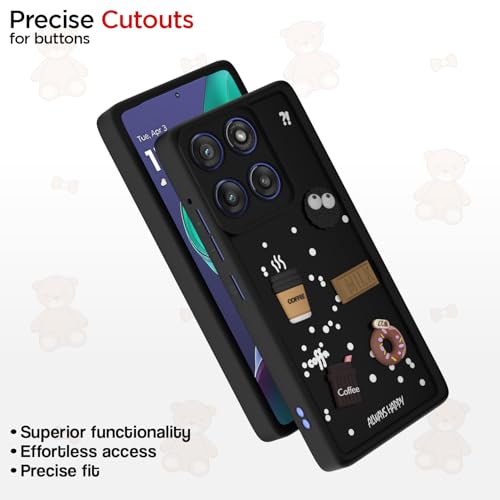 Image of Pikkme Back Cover for Motorola Moto Edge 60 Stylus 5G | 3D Bear Silicone Cute & Fun Coffee Cartoon | Full Body Protection Bumper Case (Black)