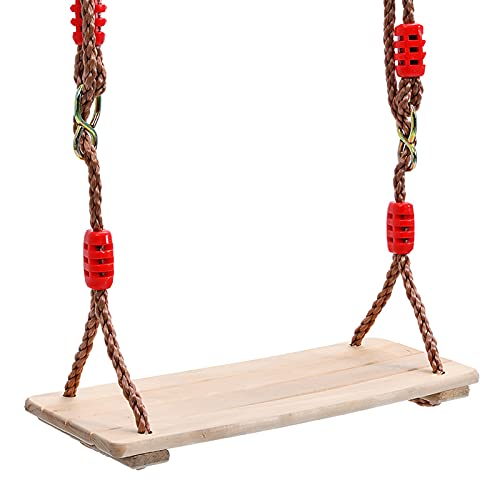 Balançoire en bois à suspendre pour enfants avec corde réglable pour jardin, cour, intérieur et extérieur, famille entièrement assemblée en bois massif naturel résistant aux chocs cordes PE lisses