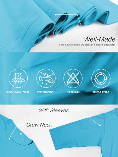 Image of STATUS MANTRA Women's Long T-Shirt Dress - Cotton Casual Knee Length Dress with 3 /4 Sleeves | Soft Bio-Washed Fabric, Crew Neck, Relaxed Fit | Comfy Summer Lounge Wear