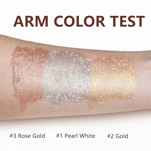 Shimmer Body Oil, Moisturizing Body Glitter Dewy Highlighter Makeup Body Luminizer Drops, Pearl Gold Illuminator Oil Body Shimmer Liquid Face Glow Sparkles Body Oils for Women (#2 Gold, 30ML)