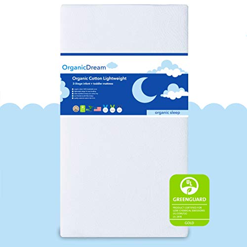 Organic Dream Crib Mattress + Toddler Bed - 100% Breathable Proven to Reduce Suffocation Risk, Hypoallergenic, GREENGUARD Certified - Lightweight 2-Stage Removable Cover - Deluxe 6  Thick - White