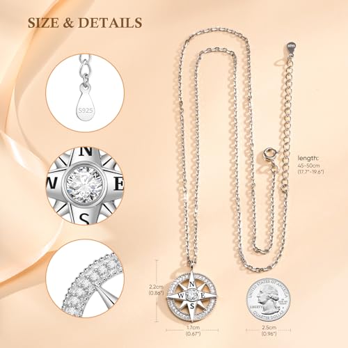 Compass Necklace for Women 925 Sterling Silver Pendant Necklace Suitable for Anniversary Birthday or Christmas Gifts for Wife Girlfriend Mom Mother in Law3