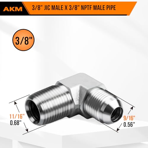 Image of 90 Elbow Straight Hydraulic Hose Adapter Fittings, 2501-06-06 3 /8 inch Tube 9 /16-18 JIC Male x 3 /8-18 NPTF Male Connectors x 10 pack