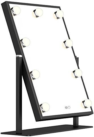 WONSTART Lighted Vanity Mirror with 9 LED Lights, Hollywood LED Makeup Mirrors with Lights, 360-Degree Rotation Touch Control Aluminum Frame Table Mirror
