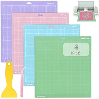 ZOCONE 4 Pack Cutting Mat for Cricut Maker/Explore 3/Air/Air2/One 12"x12" Variety Cricut Mats-StandardGrip LightGrip StrongGrip -Adhesive Cricket Cut Mats for Cricut Accessories with Scraper&Tweezers