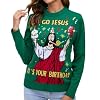 LUBOT Ugly Christmas Sweaters for Women Cute Fuzzy Funny Wintertime and Holiday Parties Knitted Pullover Sweater Jesus-M