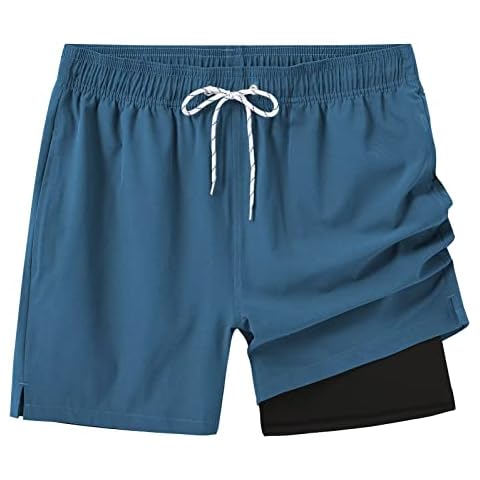 Tyhengta Mens Swim Trunks with Compression Liner 2 in 1 Quick-Dry Swimming Shorts with Zipper Pockets Copen Blue 40 Cover
