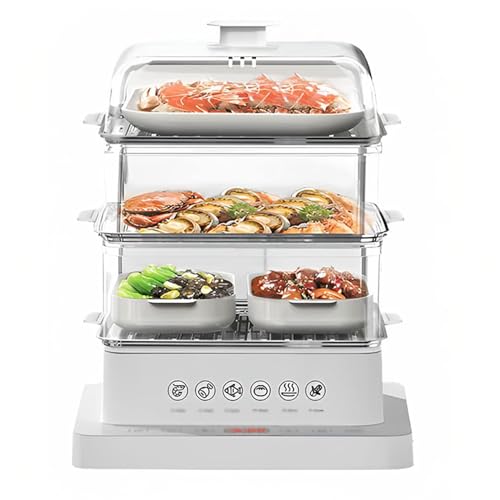 Vaporera 3 Niveles Desmontable 800w, Vaporera Plegable 40l con Ciclo De Vapor 360°, Reserva 12h, Anti-Quemaduras Secas - Ideal para Verduras, Carnes, Pescado - Panel Visual Táctil