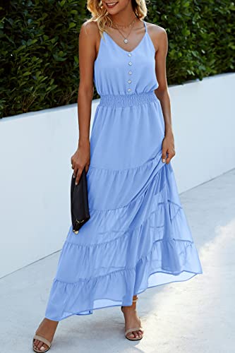 Image of PRETTYGARDEN Women's 2026 Summer Maxi Dress Spaghetti Strap Sleeveless High Waist Beach Vacation Long Sundresses