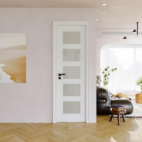 5-Panel Frosted Glass Interior Door Slab, 18 x 80 Slab Door for F...