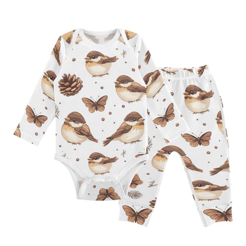 vvfelixl Baby Bodysuits Pants Sets Sparrows Butterflies Pine Cones Long Sleeve Baby Onesie Clothes for Boys Girls 3-6M