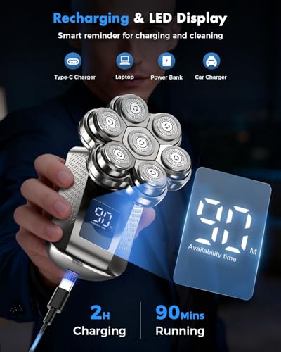 Image of Head Shavers for Bald Men: 7D Floating with IPX7-Matte Gunmetal | Electric Razor for Men, Detachable Head Shaver, 5-in-1 Pro Grooming Kit, LED Display, Type-C Charging, Ideal Gift Choice