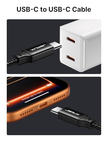 Image of JSAUX 100W USB C to USB C Cable [2-Pack 10FT], PD Fast Charging, Black | 100 Watt Fast Charger, Braided Type-C Cords for iPhone Air /17e /17 /16 /15 Series, Galaxy S /Note Series, MacBook and iPad