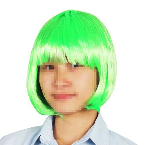 uxcell Flat Fringe Straight Hair Party Costume Wiggery Green