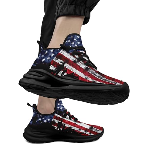 Onegam Men's Mesh Running Tennis Shoes, American Flag Patterns Design Sneakers for Patriotic Enthusiasts and Veterans