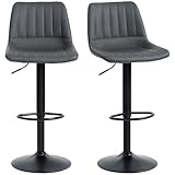 HOMCOM Barhocker 2er Set, 360° Drehbar Gepolstert Barstuhl mit Fußstütze, Lehne, Höhenverstellbar Kunstleder Tresenhocker für Küche, Wohnzimmer, Esszimmer Dunkelgrau
