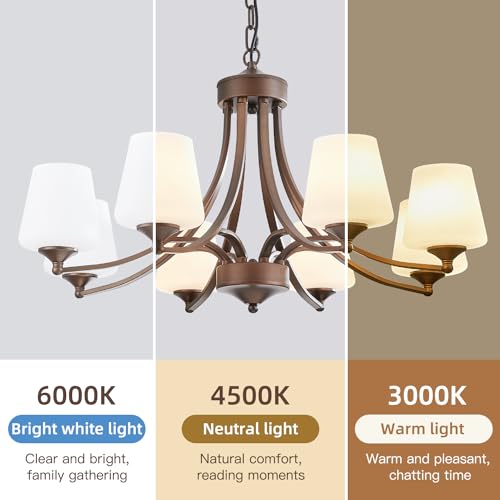 Image of 8-Light Large Rustic Chandeliers with Frosted Milky White Glass, Classic 30 inchPendant Ceiling Light, Oil Rubbed Bronze Durable Metal Hanging Fixture for Dining Room, Living Room, Kitchen, Farmhouse