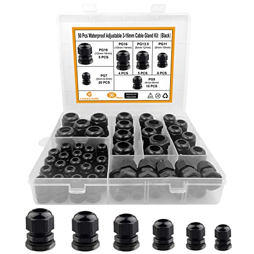 Cable Gland Waterproof,LISTENJIALE 50 pcs Adjustable 3-16mm...