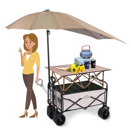 Puesto de Mercado Carrito de Exhibición para Puestos de Venta Al Aire Libre con Sombrilla y Mesa Carritos con Ruedas Plegables para Acampar, Ir de Compras Carrito Utilitario para Puestos de Comestible