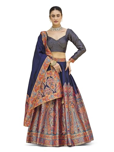 Image of PURVAJA Women's Jacquard Semi-Stitched Lehenga choli