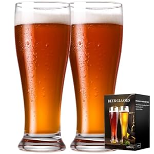 Beer Glasses Set of 2, 16 oz Pilsner Beer Pint Glasses, Classics Craft Wheat Beer Glasses Drinking Set, Beer Mug Glassware Gift for Men