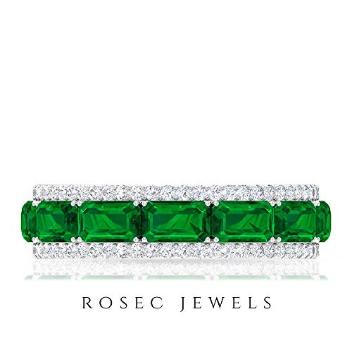 Certified Lab Created Emerald Half Eternity Band Ring With Moissanite | 2.25 Cttw | Aaaa Quality, 14K White Gold, Size:us 8.00 #TOP7