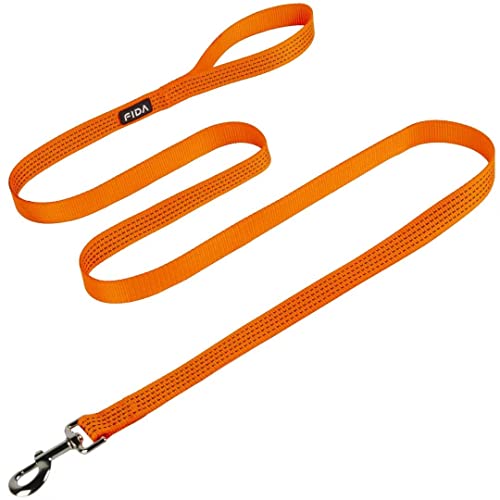 Fida Reflective Dog Leash, 6Ft Nylon Dog Leashes For Small/Medium/Large Dogs, High Visibility Dog Leash With Metal Clasp For Daily Walking (Upgraded Reflective Stitching，Neon Orange) #TOP16