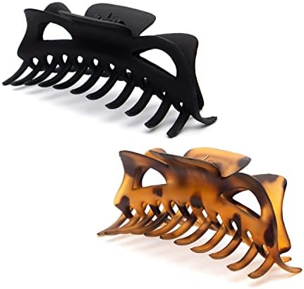 Kitsch Recycled Plastic Large Claw Clip - Jumbo Bow Hair Clips for Women | Large Hair Claw Clips & Jaw Clips| Big Claw Clips for Thick Hair | Claw Hair Clips for Girls (2pc Set Large Tortoise & Black)
