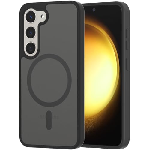 XNXA for Samsung Galaxy S23 Case Magnetic, Compatible with Magsafe 6.1 Inches Slim Fit Heavy Duty Protector Wireless Charging Skin-Feel Shockproof Anti-Slip TPU and PC Protective Phone Cover, Black