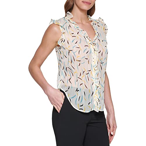 Dkny Women's Short Sleeve Woven Pull Over, Parchment, X-Large #TOP2